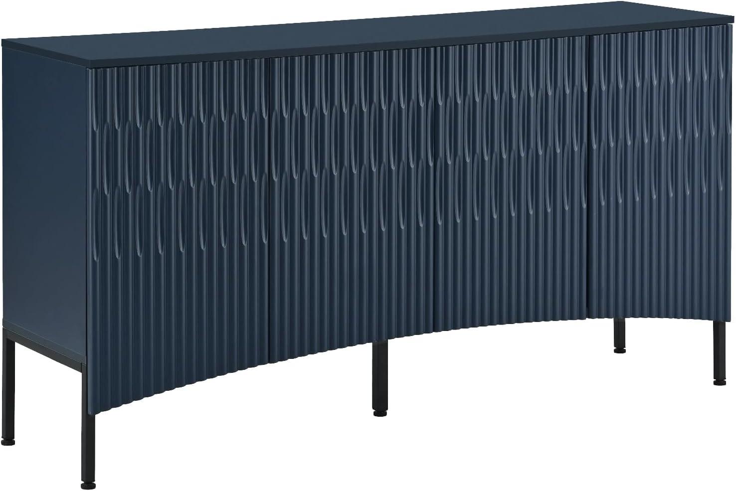 Navy Blue Curved 60" Modern Sideboard with Metal Legs