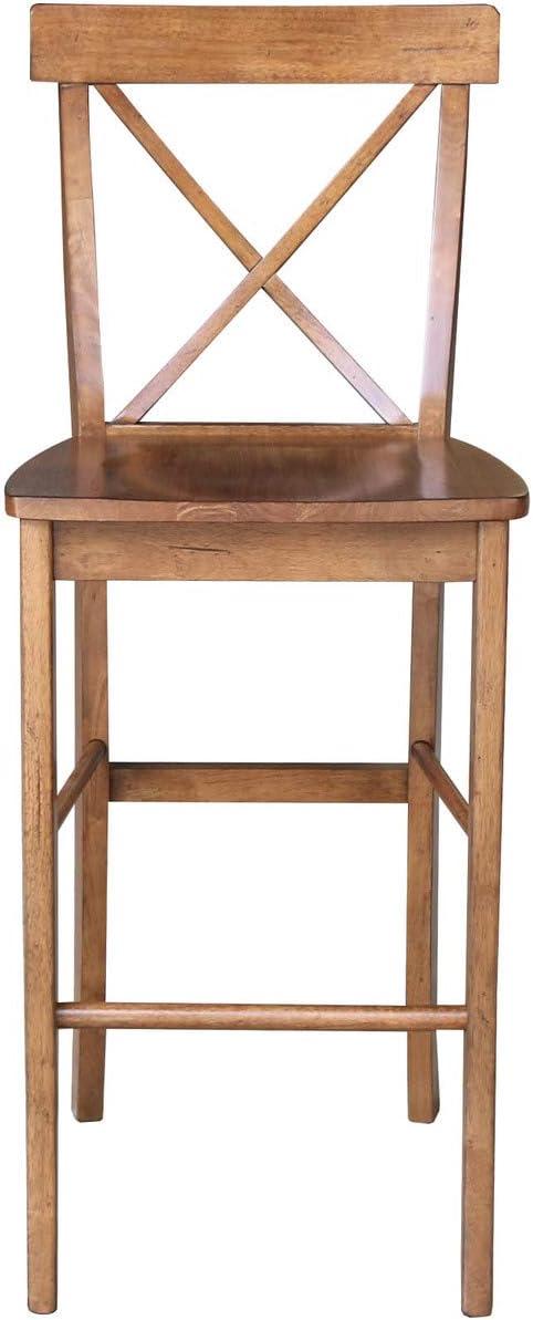 30" X Back Barstool Distressed Oak - International Concepts: Solid Wood, Square Seat, Armless