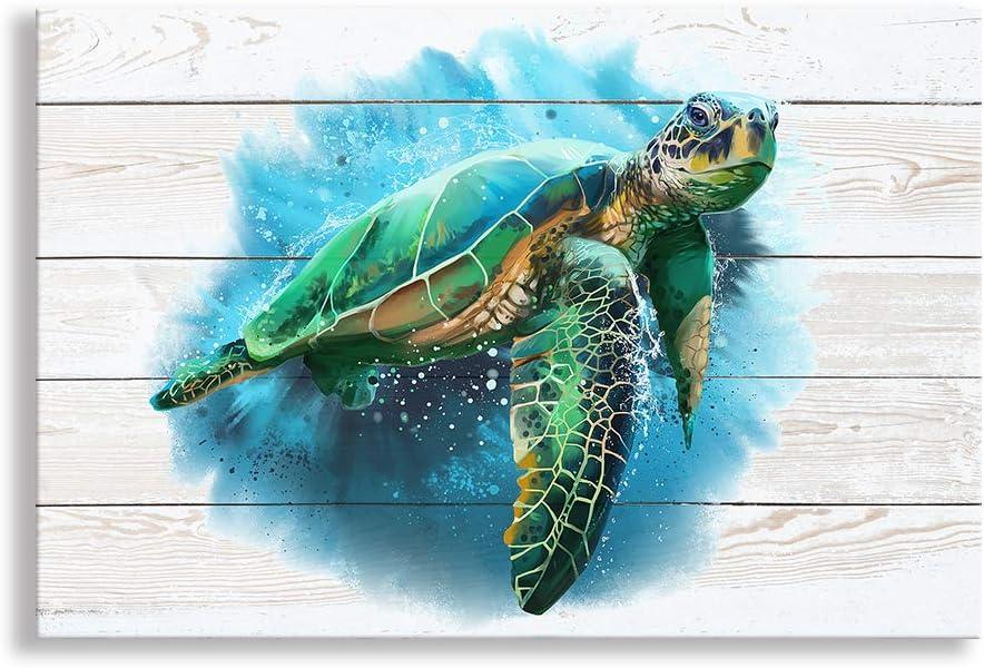 Sea Turtle with Glasses Canvas Print for Kids, 16x12 inches