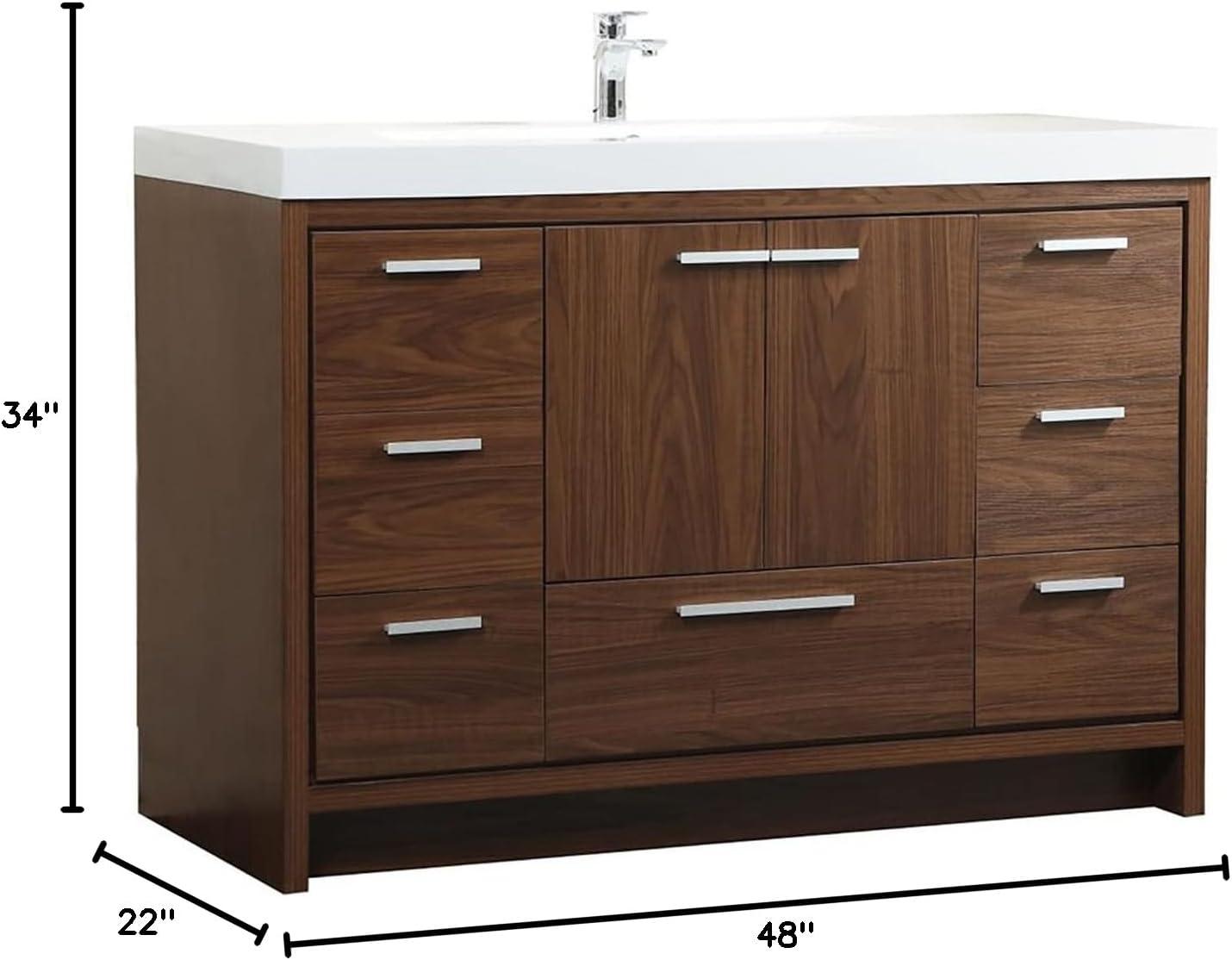 Elegant Decor Wyatt 48" Aluminum Alloy and MDF Single Bathroom Vanity in Walnut