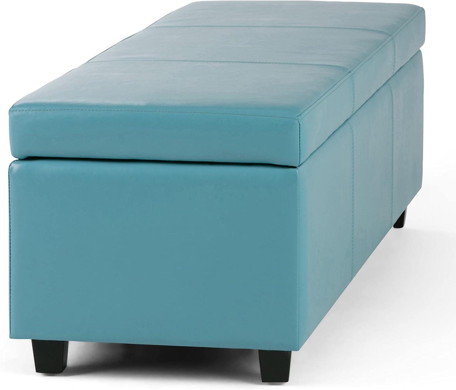 Simpli Home Avalon Faux Leather Storage Bench in Soft Blue