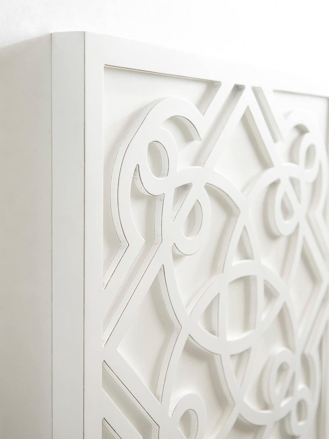 Kate and Laurel Mercador Square Wooden Wall Art Plaque, White, 24 x 24, Modern Farmhouse Dimensional Wood Wall Art Plaque for Simple Coastal Home Decor Design