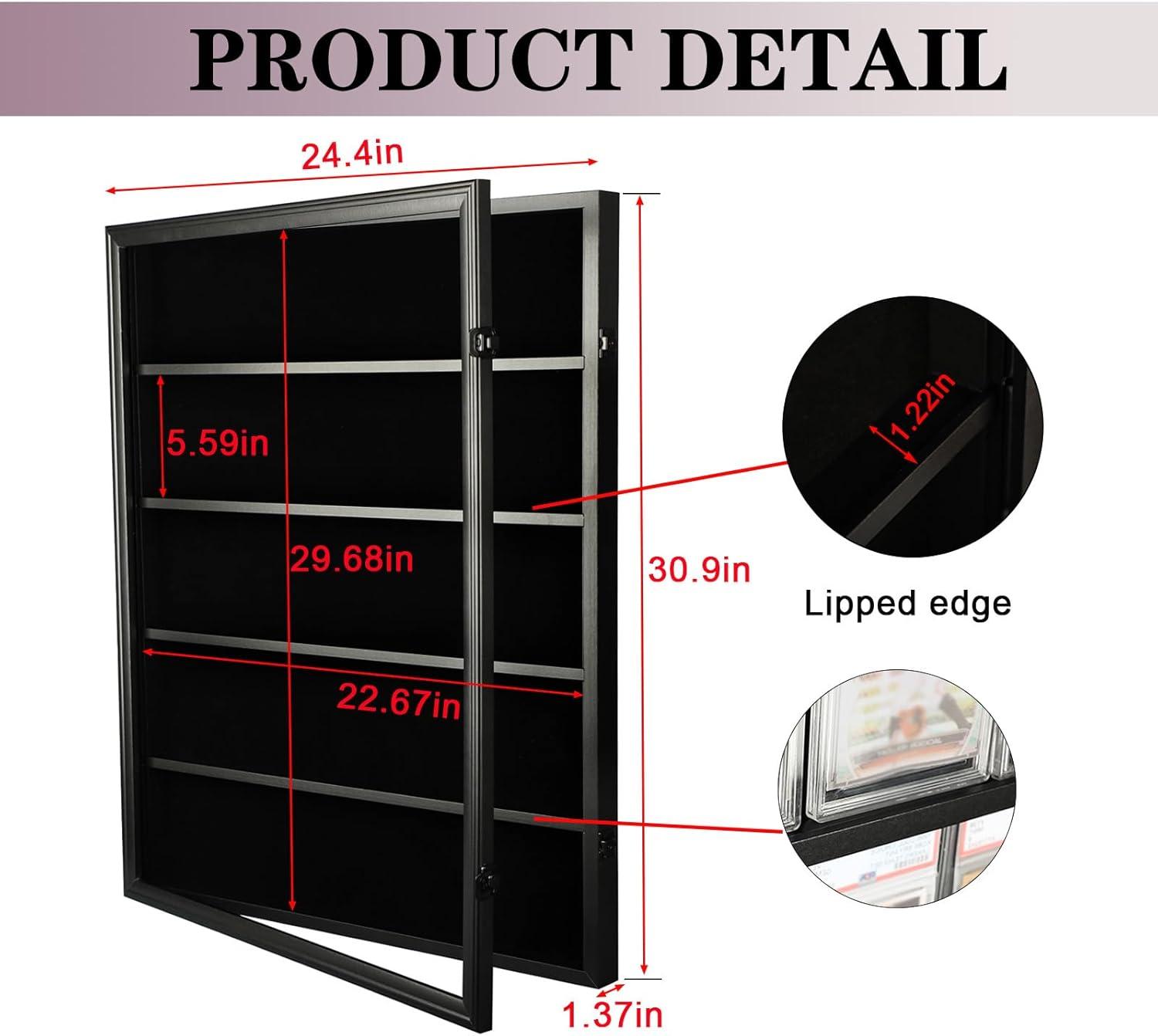 Estuche para Exhibición de Tarjetas Deportivas de 35 Grados: Marco de Exhibición de Tarjetas de Béisbol con Protección UV Gabinete de Pared con Cerradura Transparente para Tarjetas Coleccionables de Baloncesto Negro Vertical