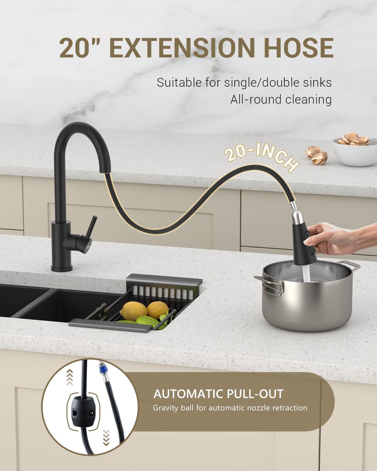 Black Kitchen Faucets With Soap Dispenser, Kitchen Faucet With Pull Down Sprayer