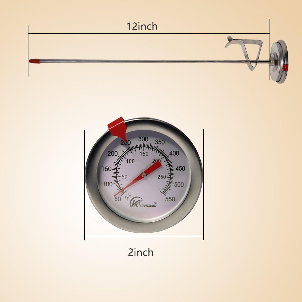 KT THERMO Candy/Deep Fry Thermometer with Instant Read,Dial Thermometer,12" Stainless Steel Stem Meat Cooking Thermometer,Best for Turkey,BBQ,Grill