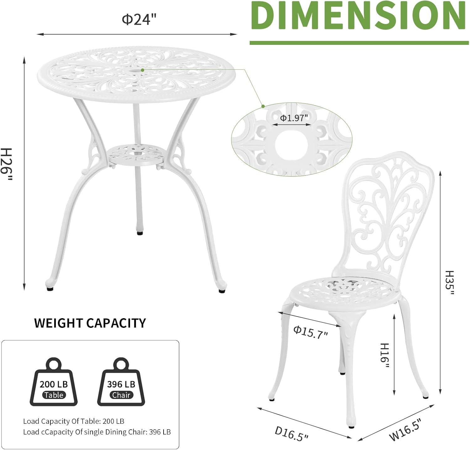 SunnyDaze Decor 2 - Person Metal Patio Dining Set with Round Table