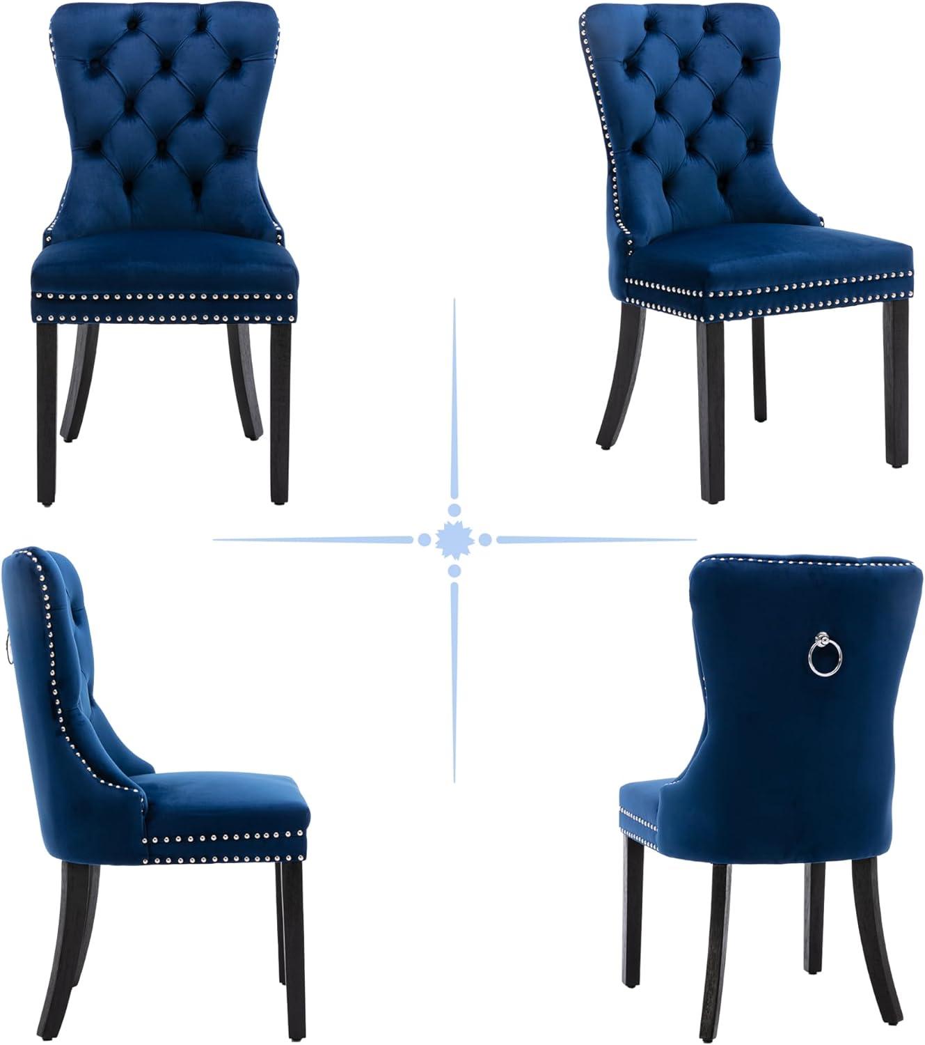 ODUSE-DAILY Velvet Dining Chairs Set of 4, Navy Kitchen & Dining Room Chairs, Tufted Dining Chairs, Fabric Upholstered, Solid Wood, Sillas De Comedor (Blue, 4 Pcs)