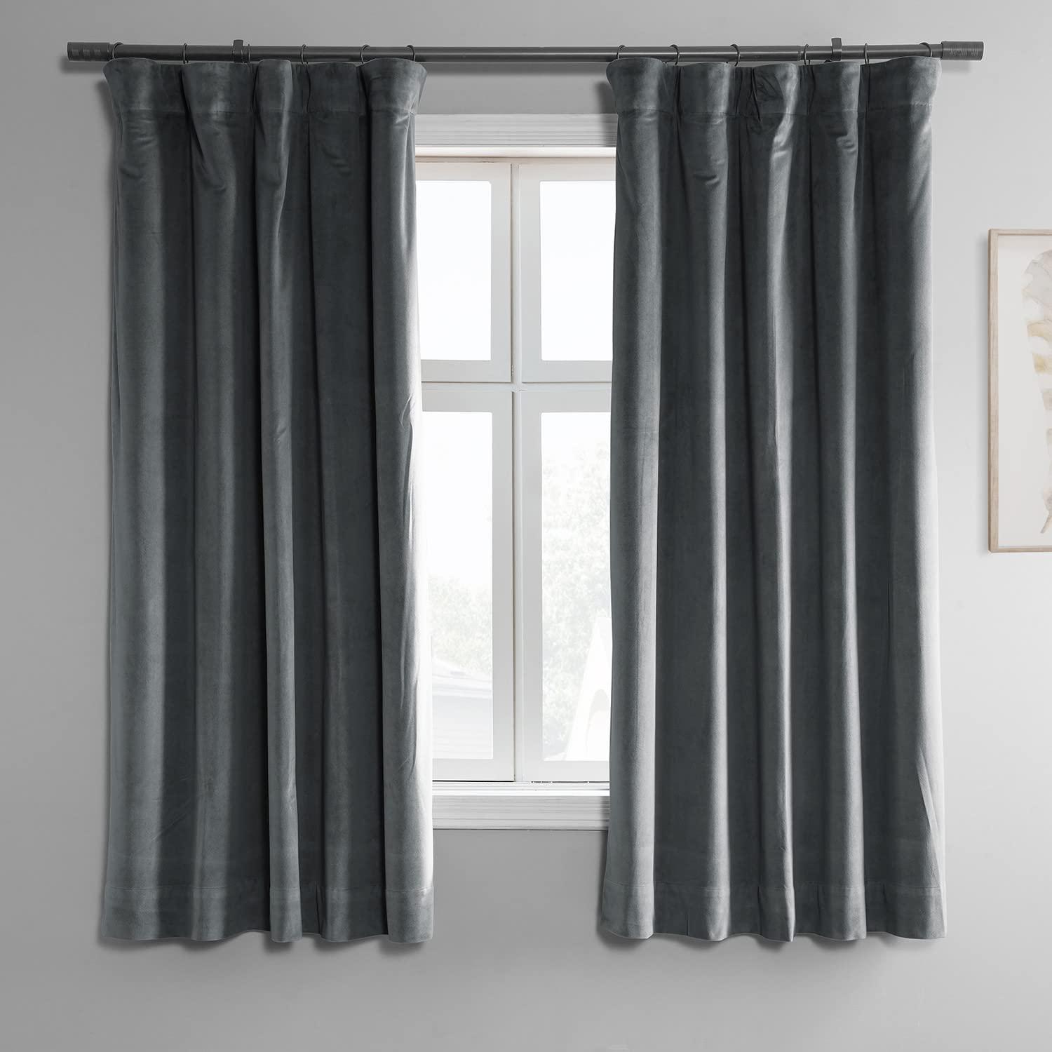 Half Price Drapes Signature Natural Grey Velvet Blackout Curtains For Bedrooms (1 Panel), 50WX 120L