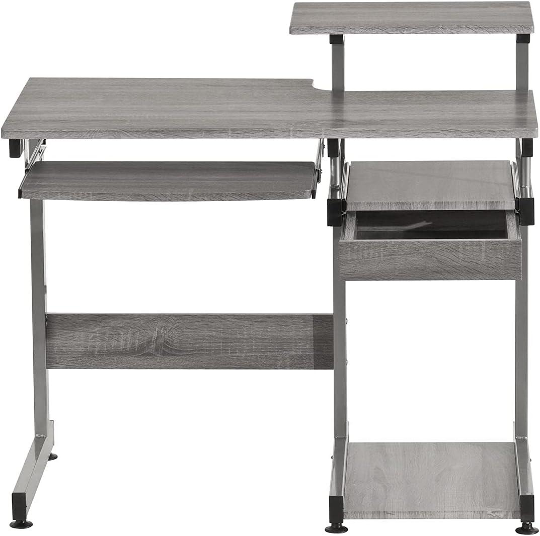 Complete Computer Workstation Desk Gray - Techni Mobili: With Drawer, Steel Frame, MDF Surface