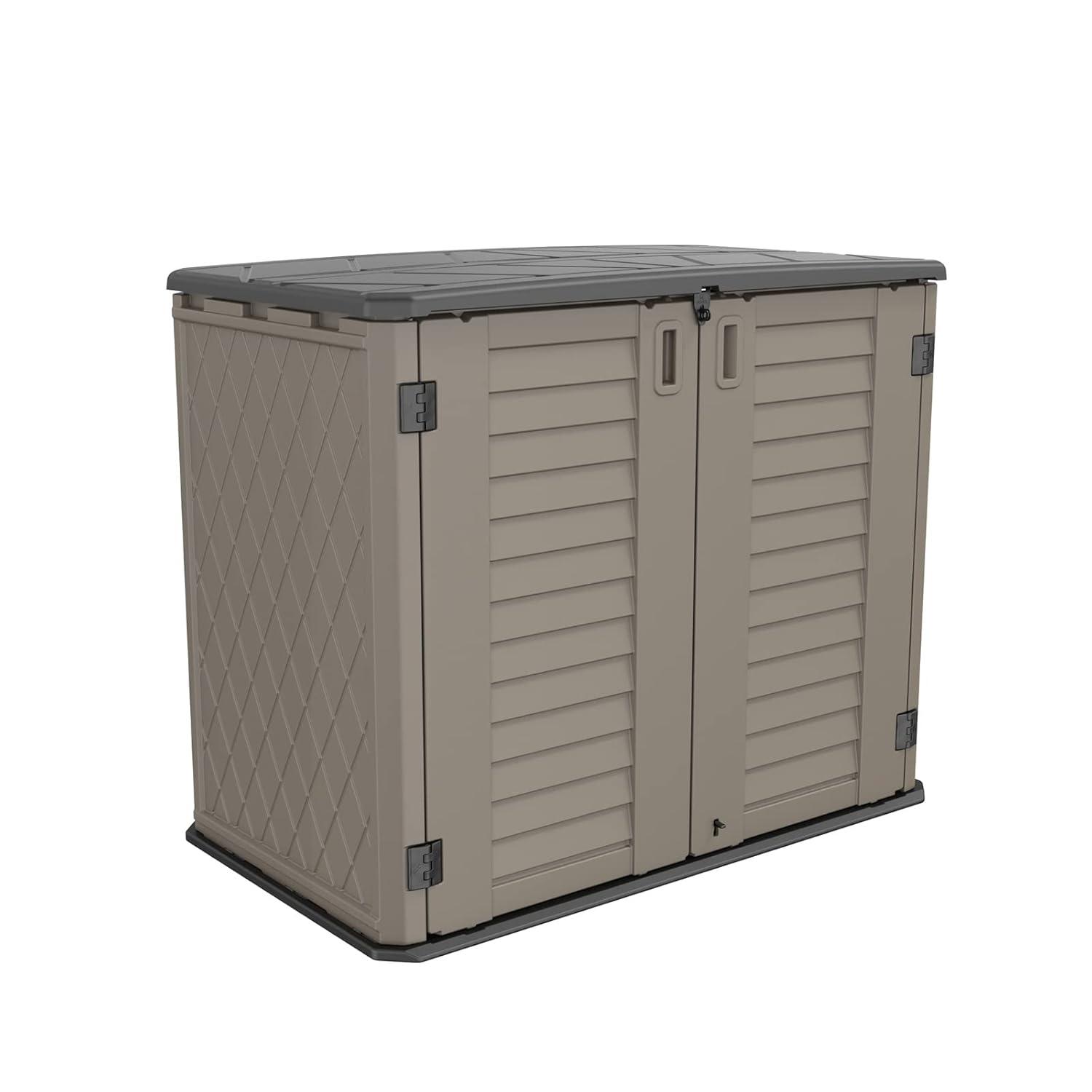 ADDOK 34 Cu.ft Outdoor Storage Shed, Horizontal Storage Unit Weather Resistance, Thick HDPE Resin Storage Cabinet for Backyards, Patio, Garden(White)