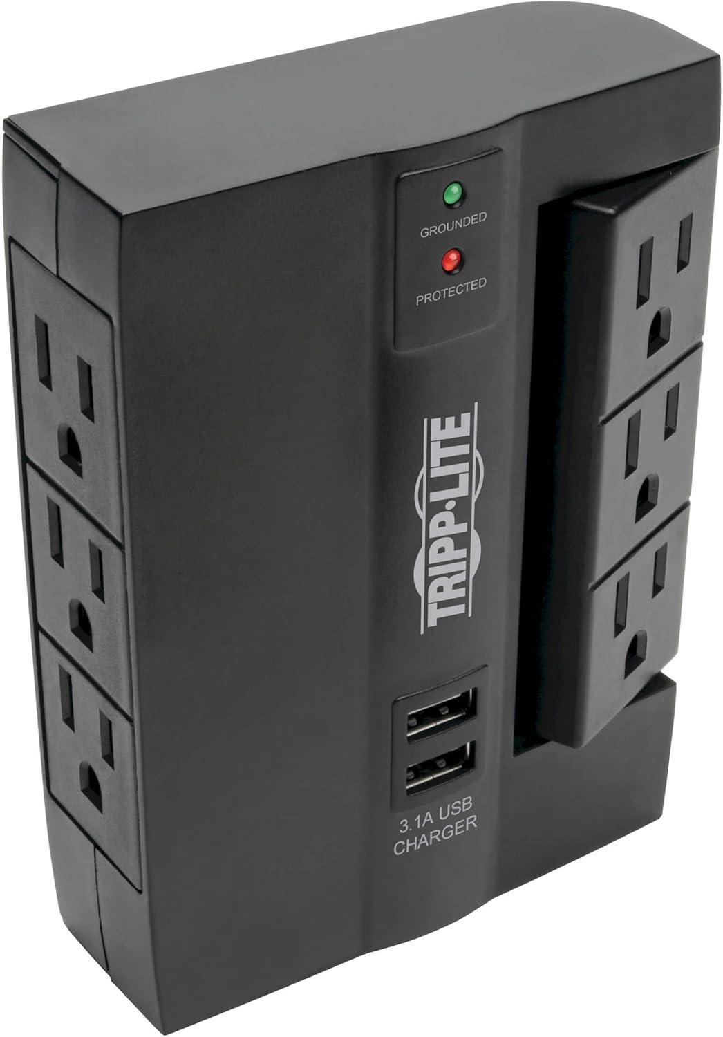 Black 6-Outlet Surge Protector with USB Ports