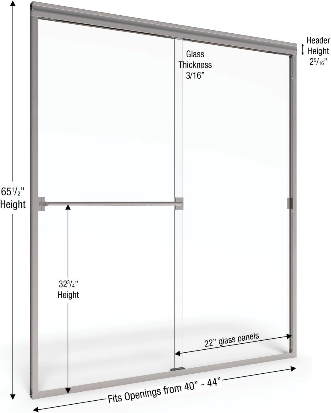 40" W x 44'' W x 65.5" H Semi-Frameless Shower Door