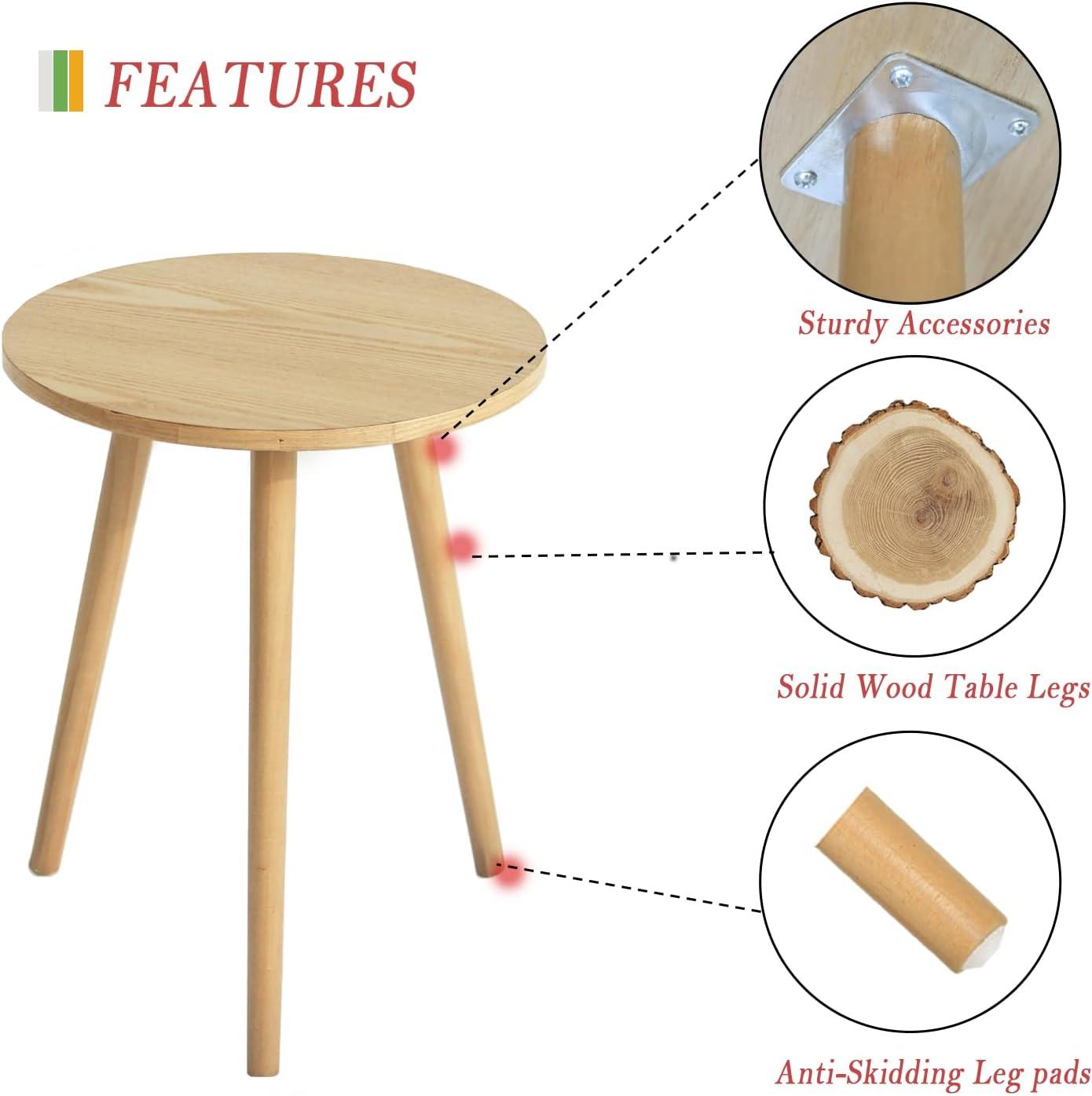 Natural Walnut Round Wood Side Table with Triangular Legs