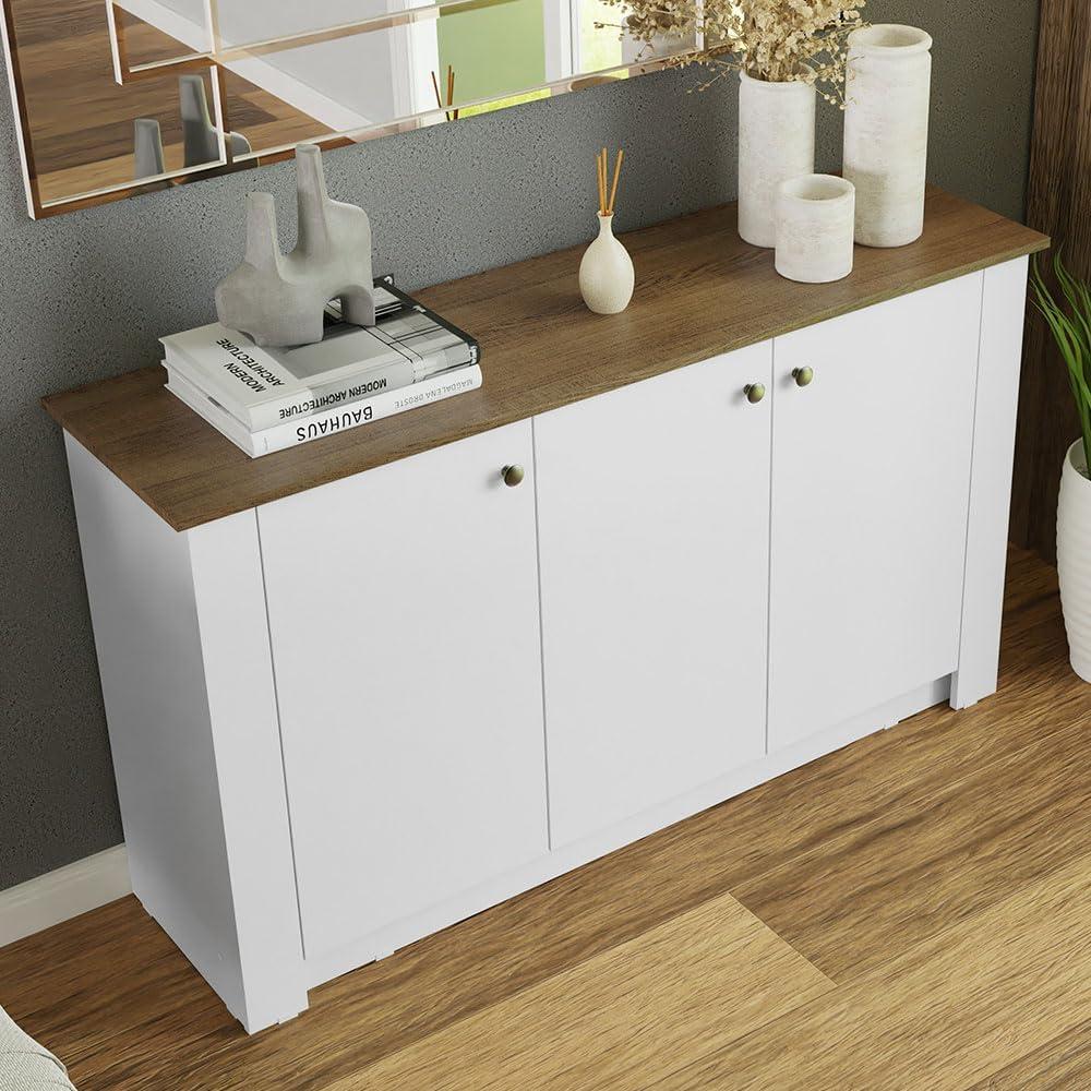 Madesa Modern White and Brown 53" Wooden Sideboard Buffet Cabinet