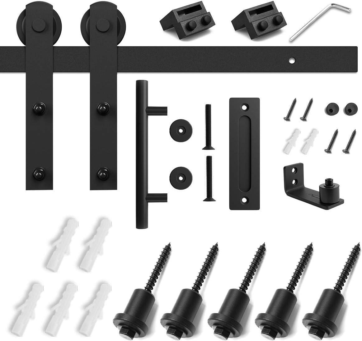 Black Heavy Duty Sliding Barn Door Hardware Kit with Handle