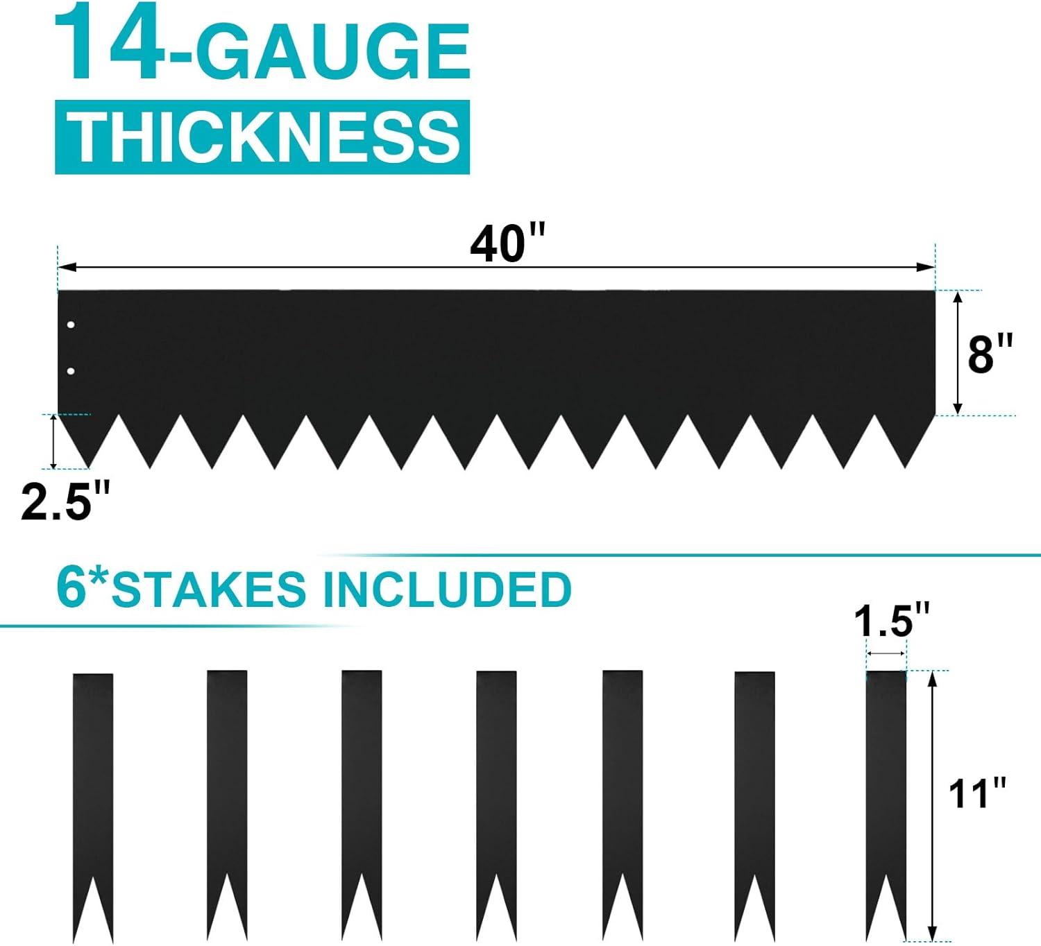 KFFKFF 6 PCS Metal Landscape Edging 40" L x 8" H Galvanized Steel Garden Border Flexible Hammer-In Outdoor Landscaping Edge with 8 Clips for Lawn, Garden, Walkway, Yard (Black)