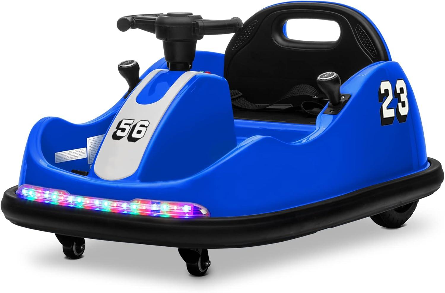 Blue 12V Electric Ride-On Bumper Car with LED Lights