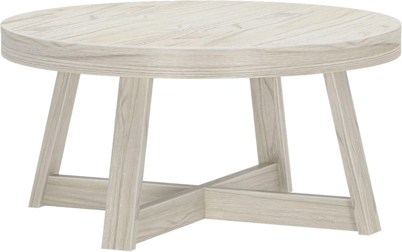 Plank+Beam Classic Solid Wood Round Coffee Table, 36" Farmhouse Table for Living Room