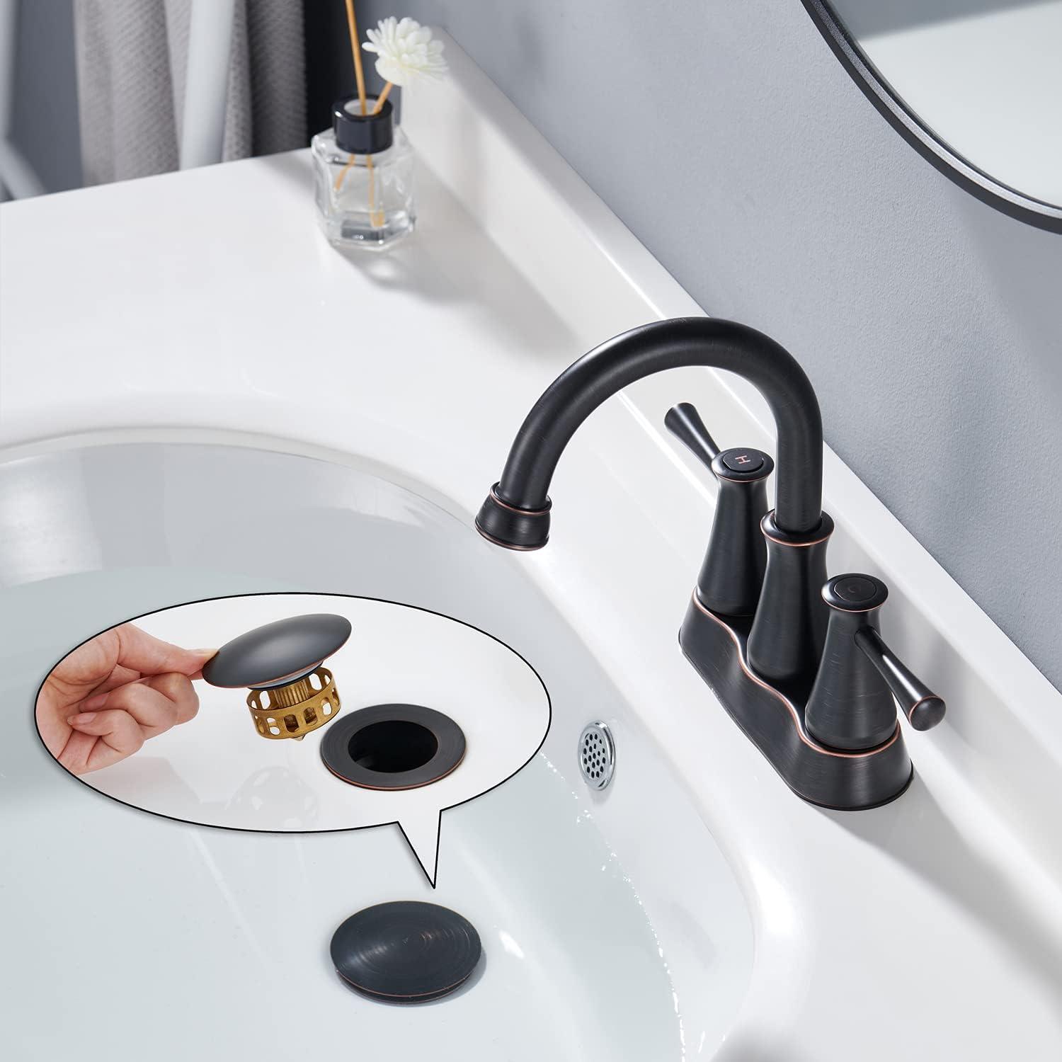 Oil Rubbed Bronze Double Handle Bathroom Faucet with Pop-Up Drain