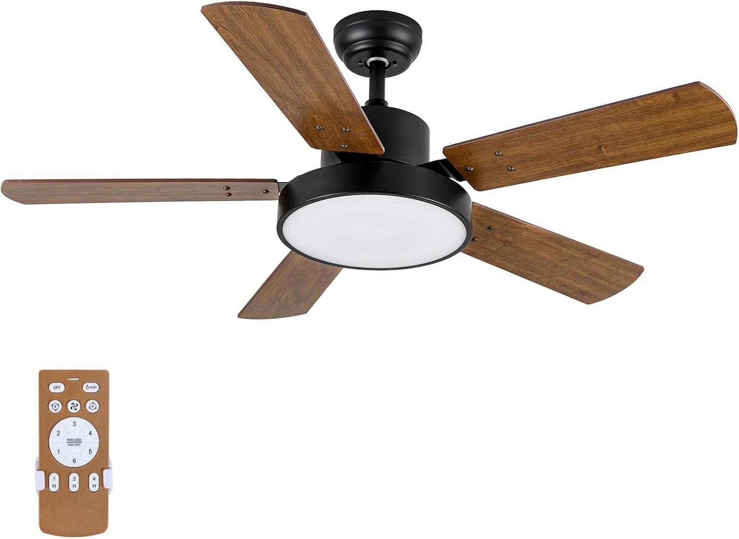 Simple Deluxe 44" Ceiling Fans with Lights and Remote, Outdoor Ceiling Fans for Patios with Light, Easy to Install Ceiling Fan with Reversible Motor and Wooden Blade for All Seasons