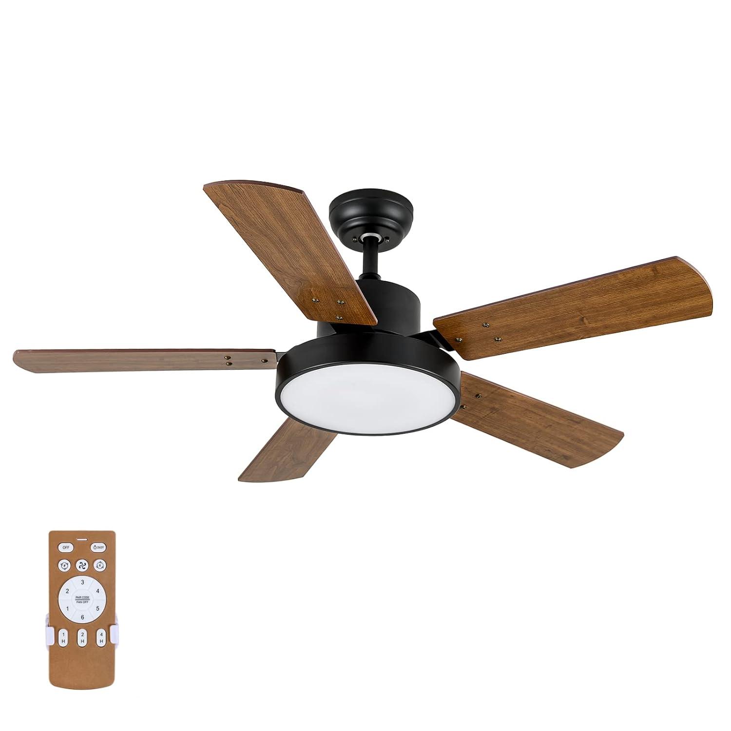 Simple Deluxe 44" Ceiling Fans with Lights and Remote, Outdoor Ceiling Fans for Patios with Light, Easy to Install Ceiling Fan with Reversible Motor and Wooden Blade for All Seasons
