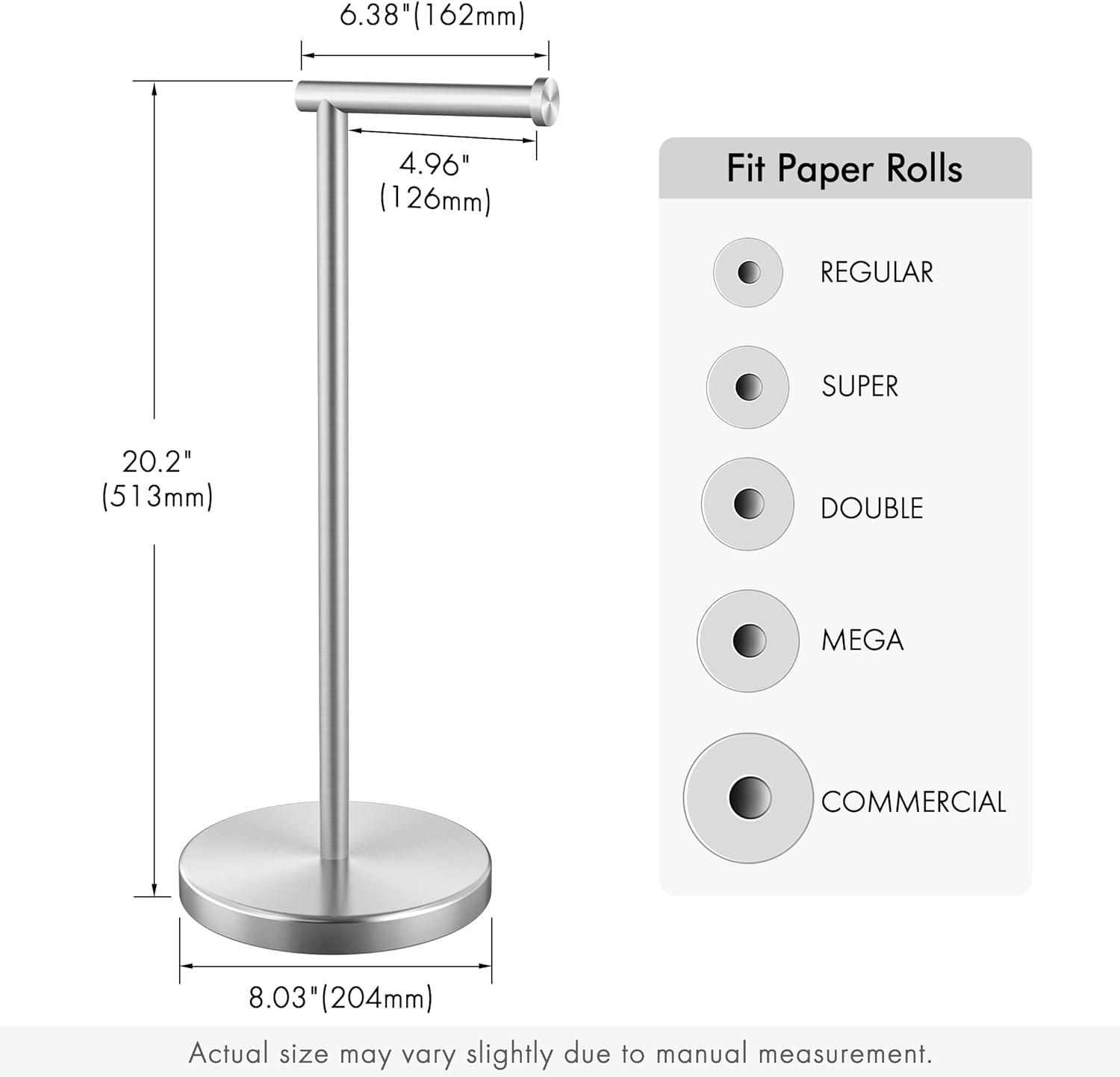 Brushed Steel Freestanding Toilet Paper Holder with Heavy Base