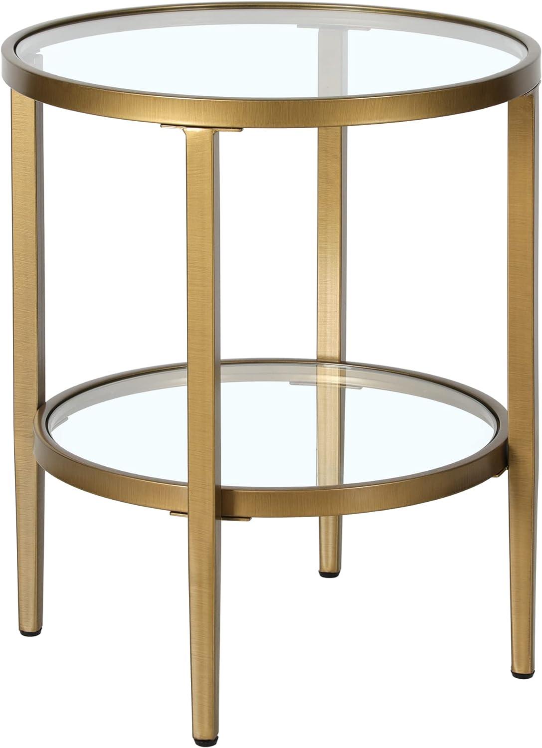 Antique Brass 20" Round Metal and Glass Side Table