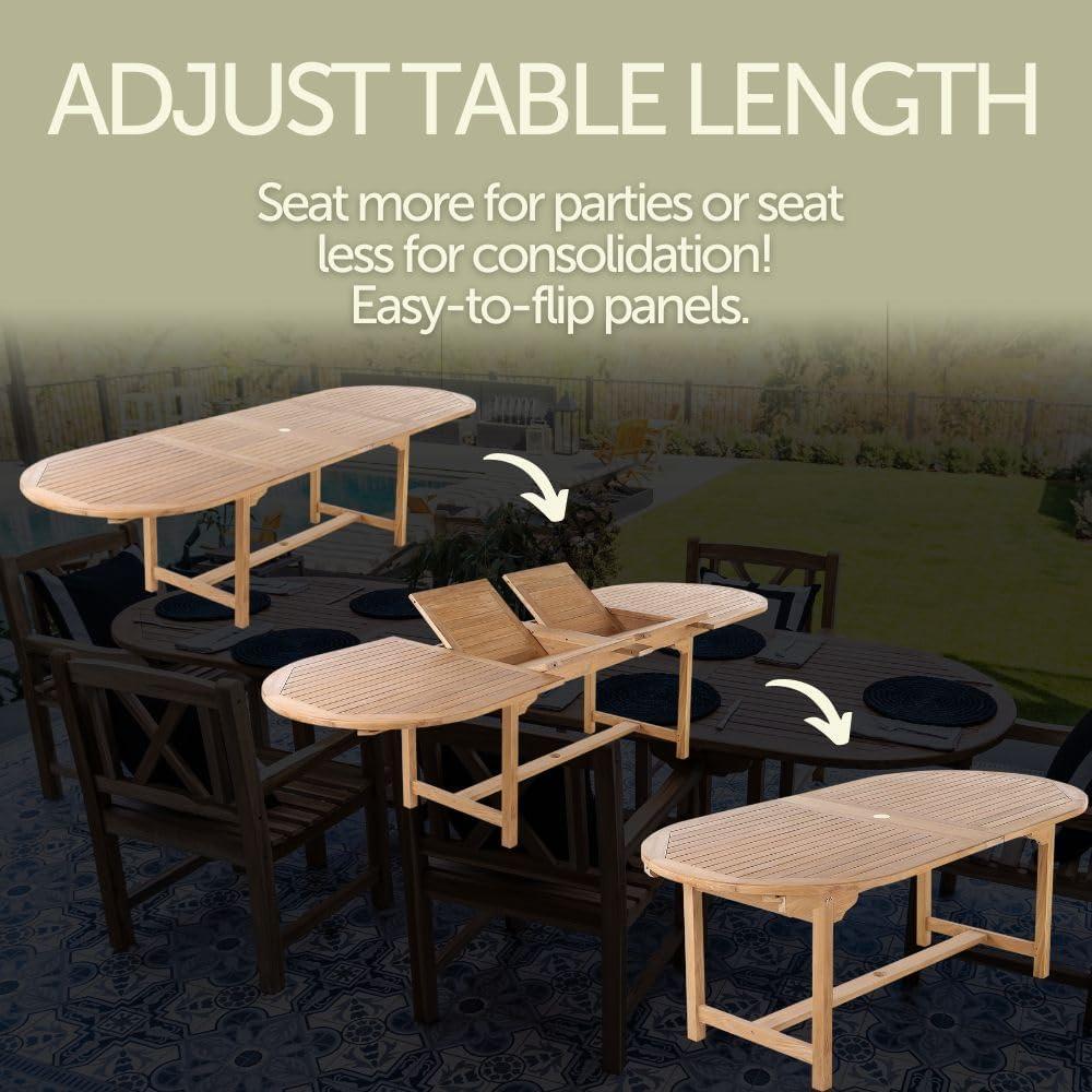 Nordic Teak 79"-118" Adjustable 6-8 Person Natural Outdoor Dining Table - Beige