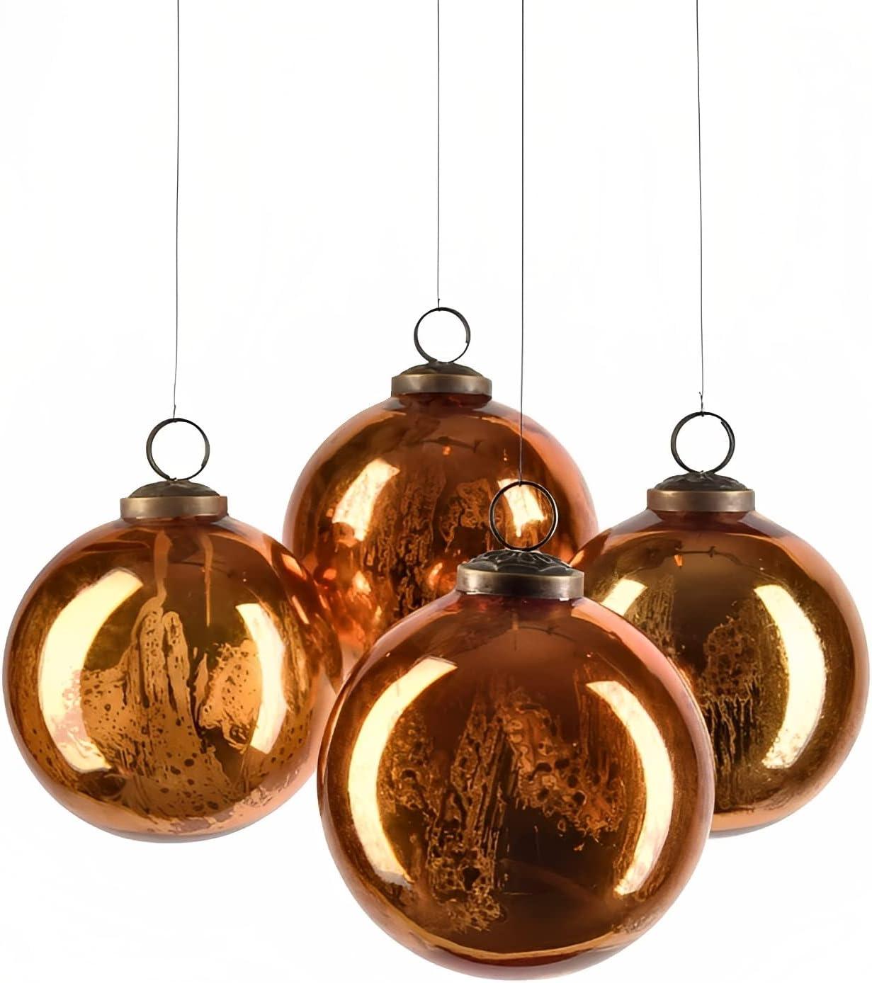 Antique Copper Mercury Glass Ball Ornaments Set of 4