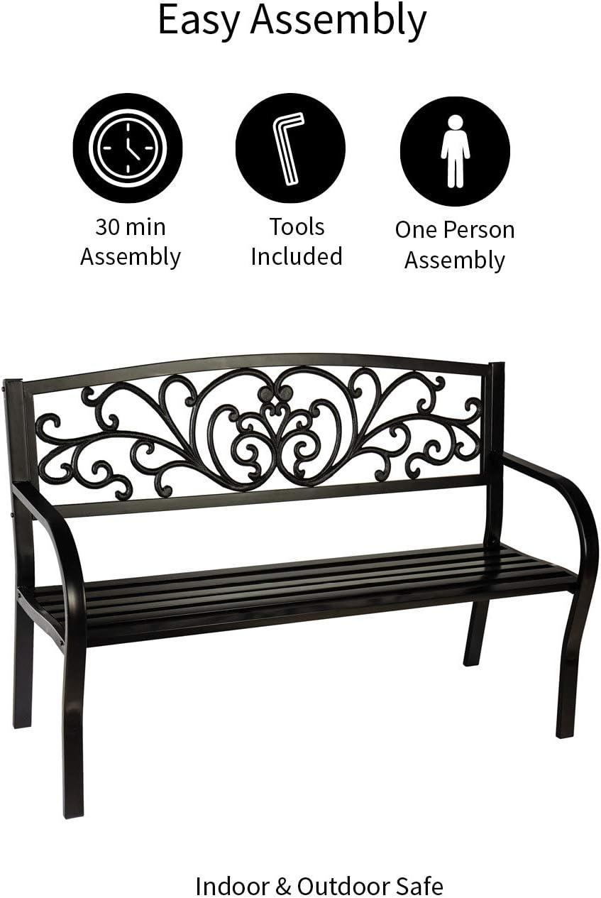 Evergreen Blooming Garden Metal Bench, Black