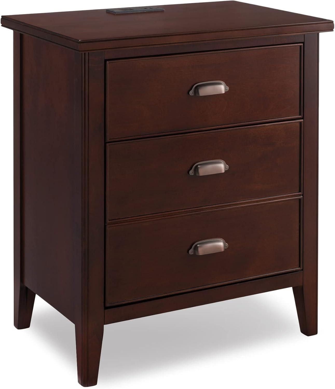 Leick Home 10522 Laurent Nightstand with Drawer, Door with USB-C Fast Charging Station and AC/USB Outlet, Chocolate Cherry