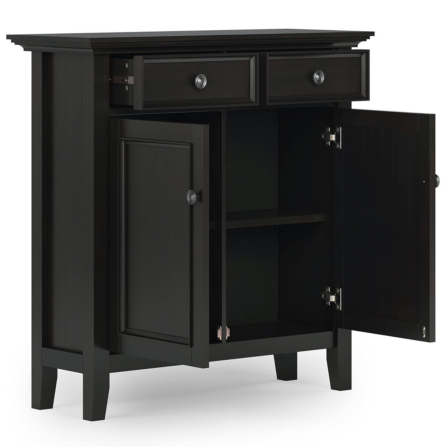 Simpli Home Amherst 36"W Solid Wood 2-Shelf Entryway Storage Cabinet with 2 Drawers and Adjustable Shelves
