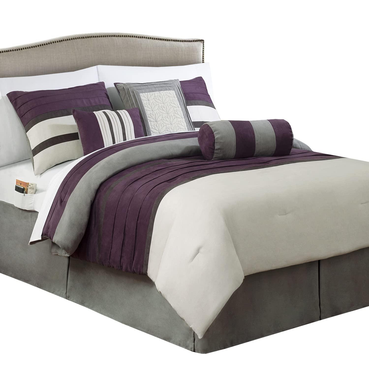 Elegant Comfort 12-Piece Bed-in-a-Bag, Cirena Microsuede Comforter Collection with 6-Piece Sheet Set, Smart Pockets and Decorative Pillows, All Season Bedding, 12PC Cirena, King, Purple