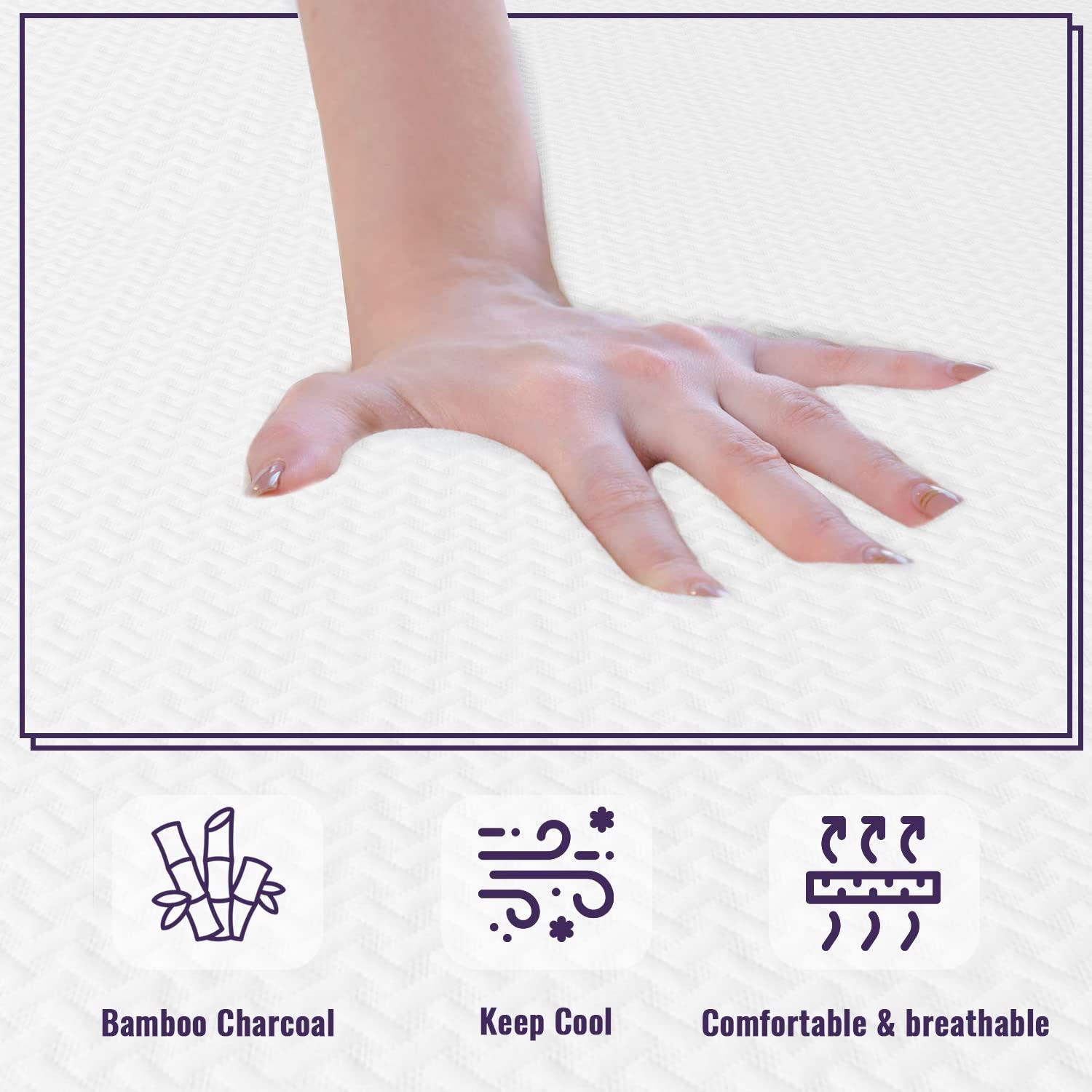 FDW 10 Inch Full Memory Foam Mattress Cooling Gel Bamboo Charcoal Infused Mattress Mattress CertiPUR-US Certified Breathable Bed Mattress,White (Full)