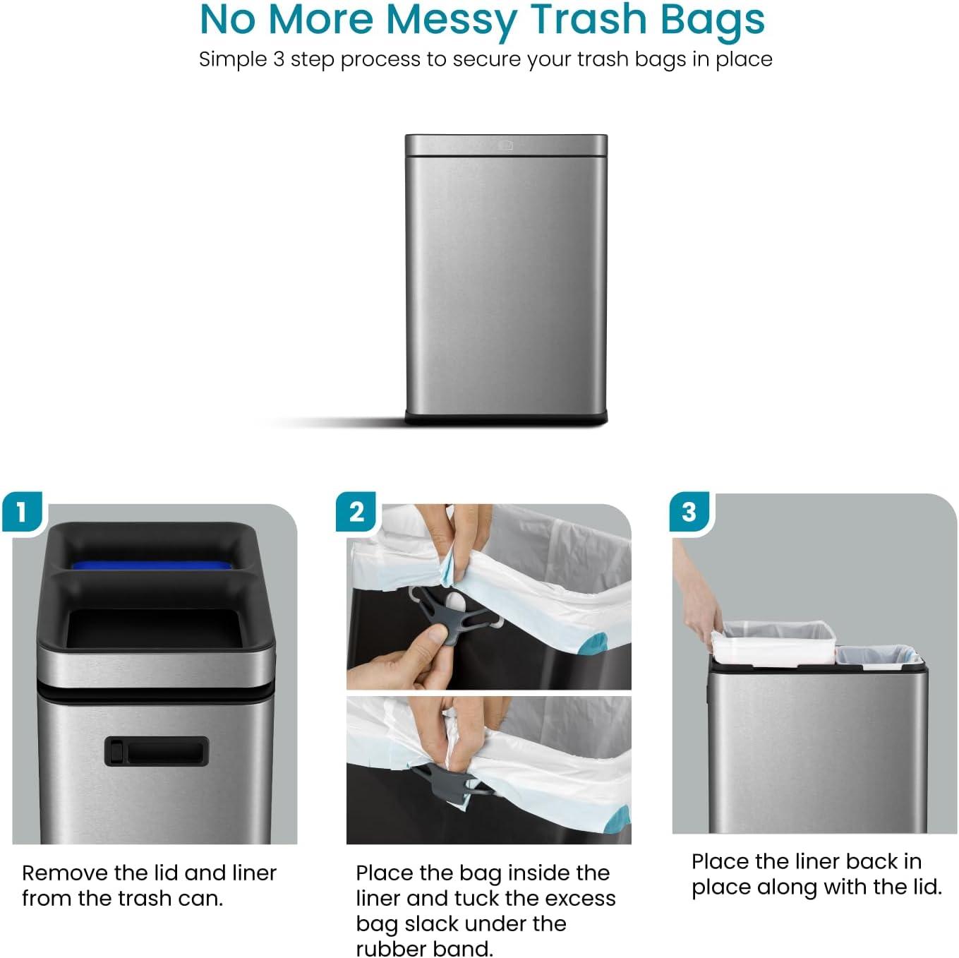 Home Zone Living Home Zone Living Open Top Trash Can Dual Removable Liners for Trash and Recycling Stainless Steel