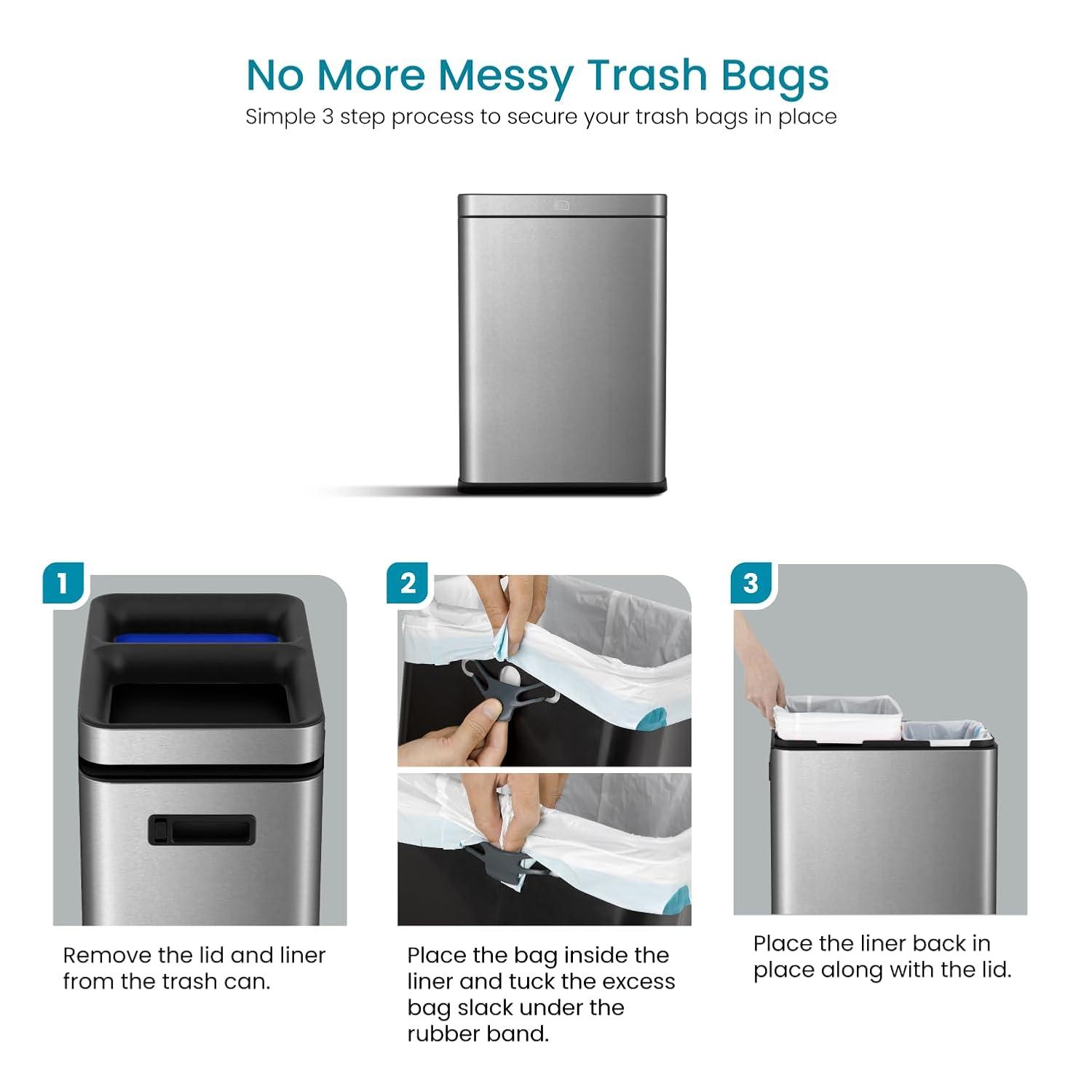 Home Zone Living Home Zone Living Open Top Trash Can Dual Removable Liners for Trash and Recycling Stainless Steel