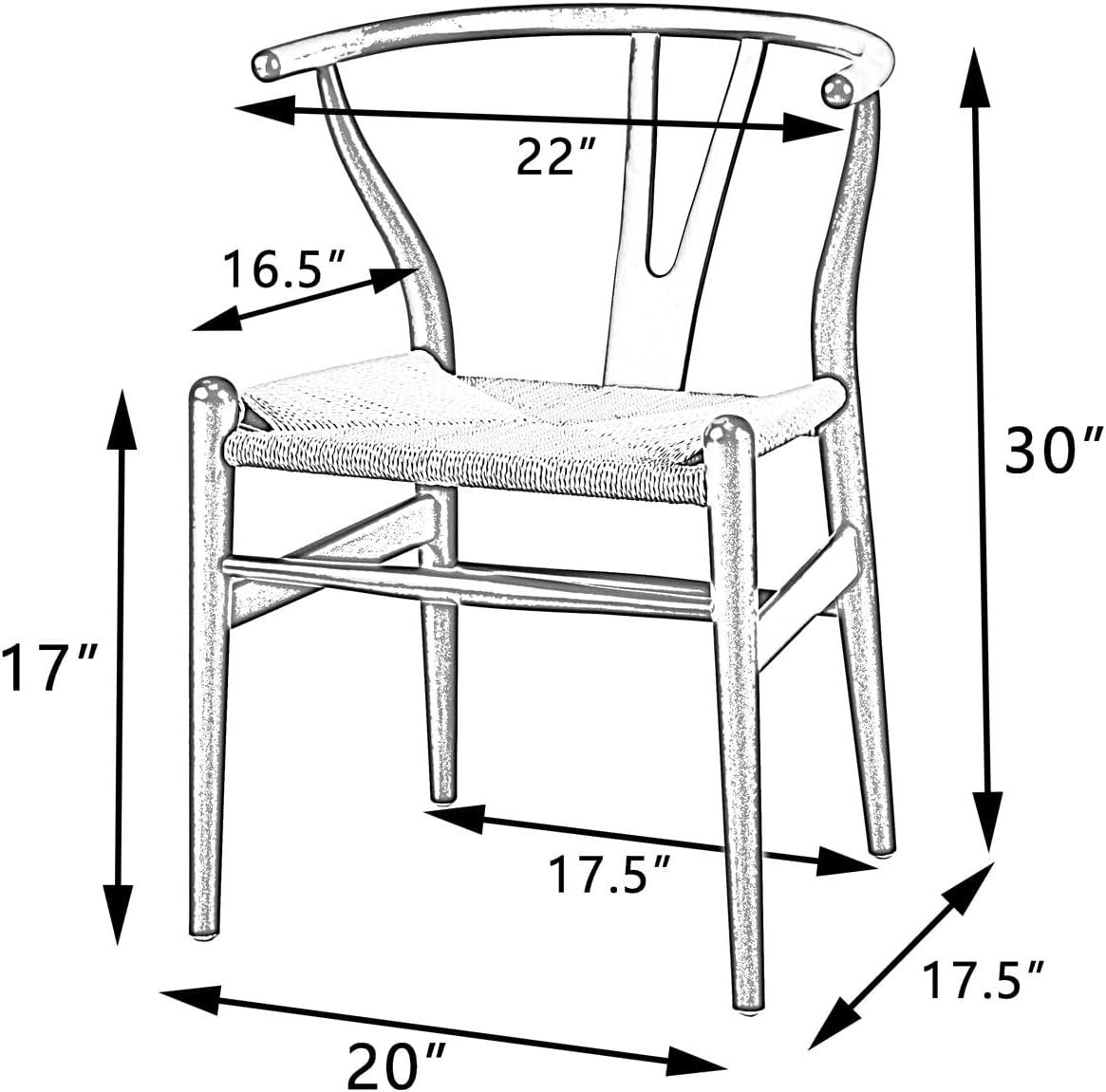 2xhome Set of 2 Wishbone Solid Wooden Dining Chairs with Woven Papercord Seats, Modern Farmhouse Y Back Elbow Side Chairs, Natural