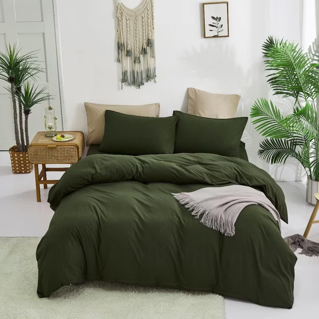 AMWAN Army Green Duvet Cover Full Bedding Set Modern Soft Olive Green Duvet Cover Full Size 3 Pieces Comforter Cover Forest Green Bedding Duvet Cover 1 Green Duvet Cover 80”x90” with 2 Pillowcases