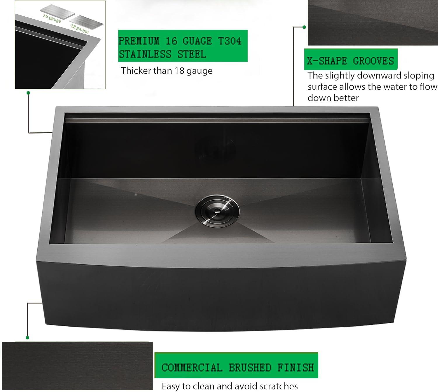 Black Farmhouse Sink 33 Inch - VALISY 33x22 Apron Front Farmhouse Kitchen Sink 16 Gauge Stainless Steel Undermount Ledge Workstation Deep Single Bowl Luxury Rustic Farm Sink with All Accessories