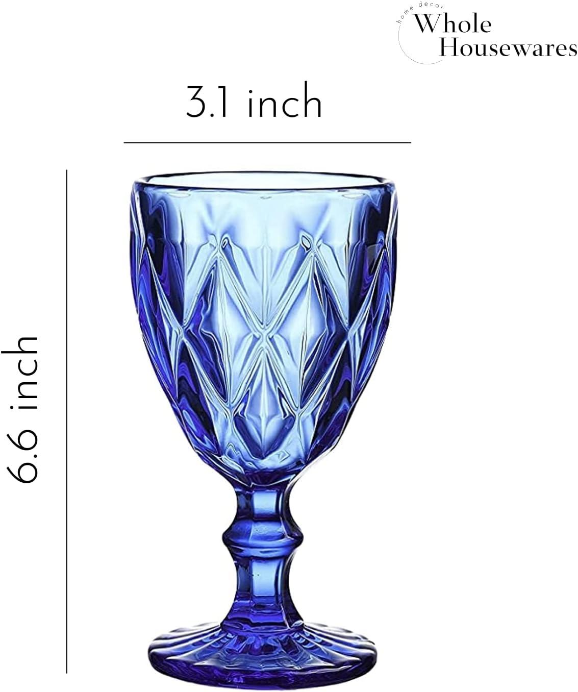 WHOLE HOUSEWARES 9.5 Oz Blue Colored Vintage Glass Drinkware Set | Set of 6, Cobalt Blue