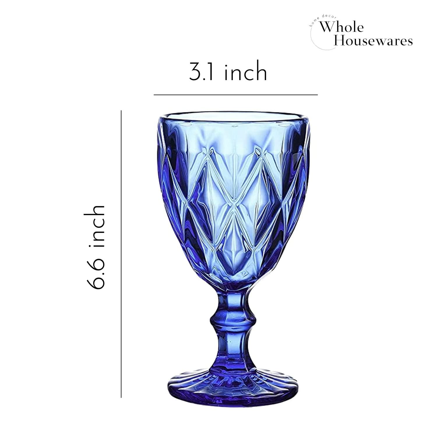 WHOLE HOUSEWARES 9.5 Oz Blue Colored Vintage Glass Drinkware Set | Set of 6, Cobalt Blue
