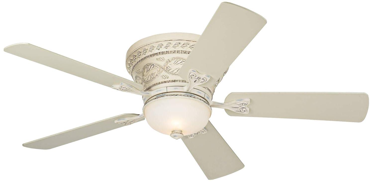 Casa Vieja 52" Ancestry Vintage Antique Indoor Ceiling Fan 5 Blade LED Light Remote Control French White Finish Bedroom Living Room Kitchen Hugger