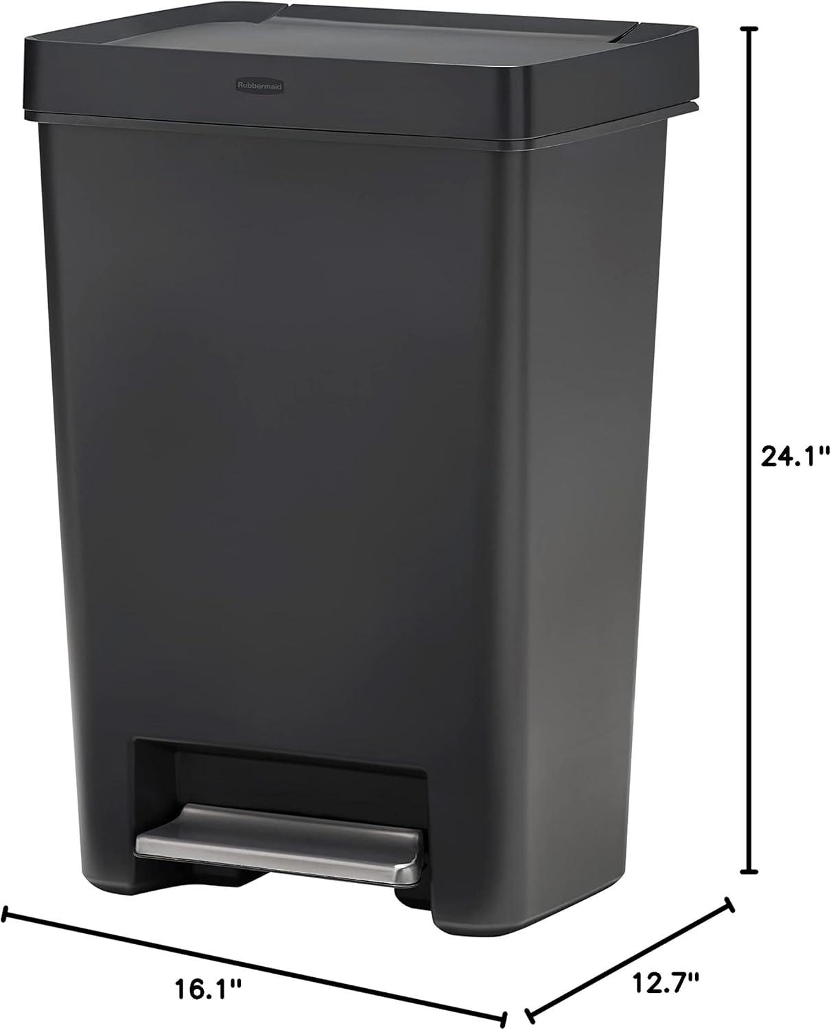 Black Plastic 13-Gallon Step-On Kitchen Trash Can