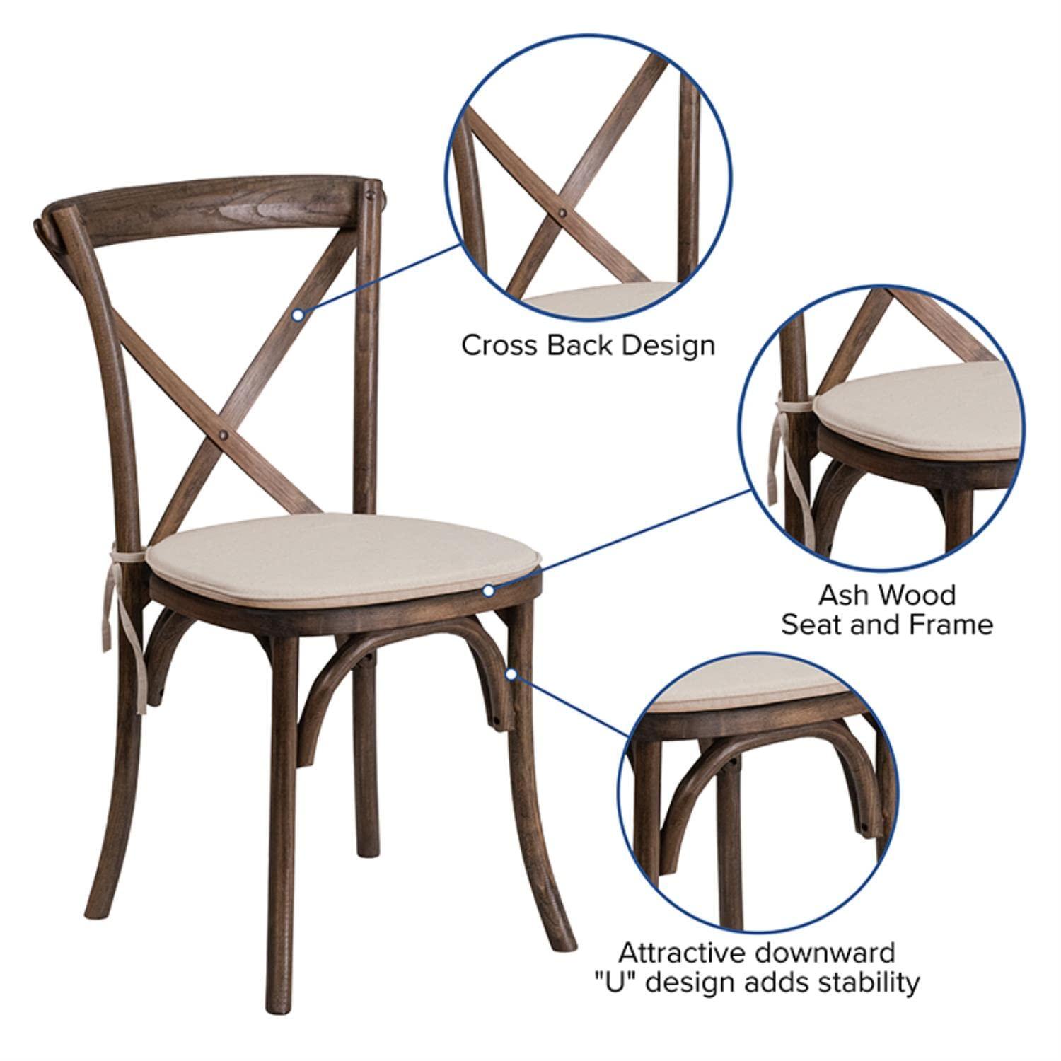 Flash Furniture HERCULES Series Stackable Early American Wood Cross Back Chair with Cushion