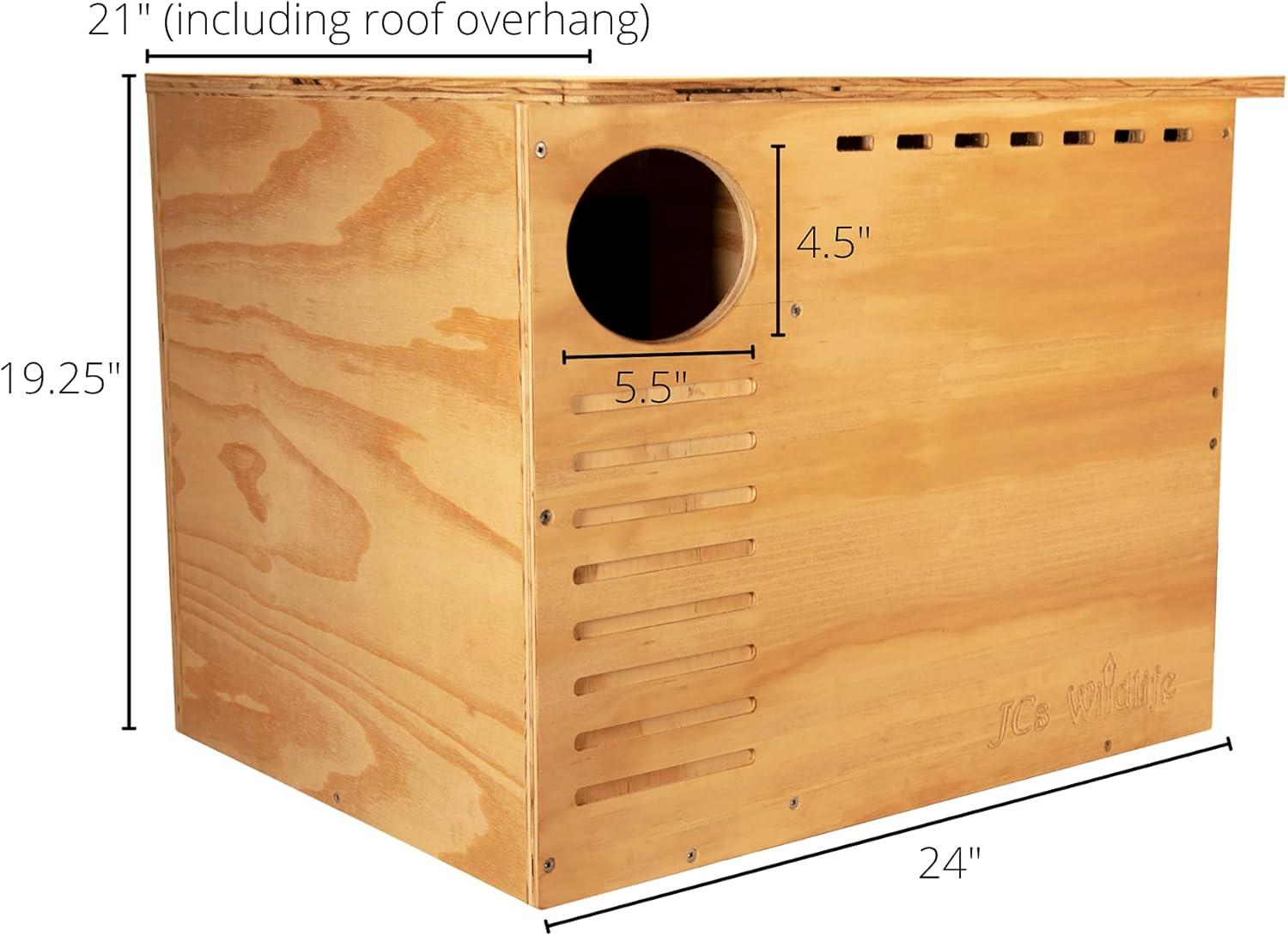 JCs Wildlife Barn Owl Nesting Box Large House Crafted in USA - Exterior Grade Treated Plywood - Mounting Hardware and Pine Shavings Included -