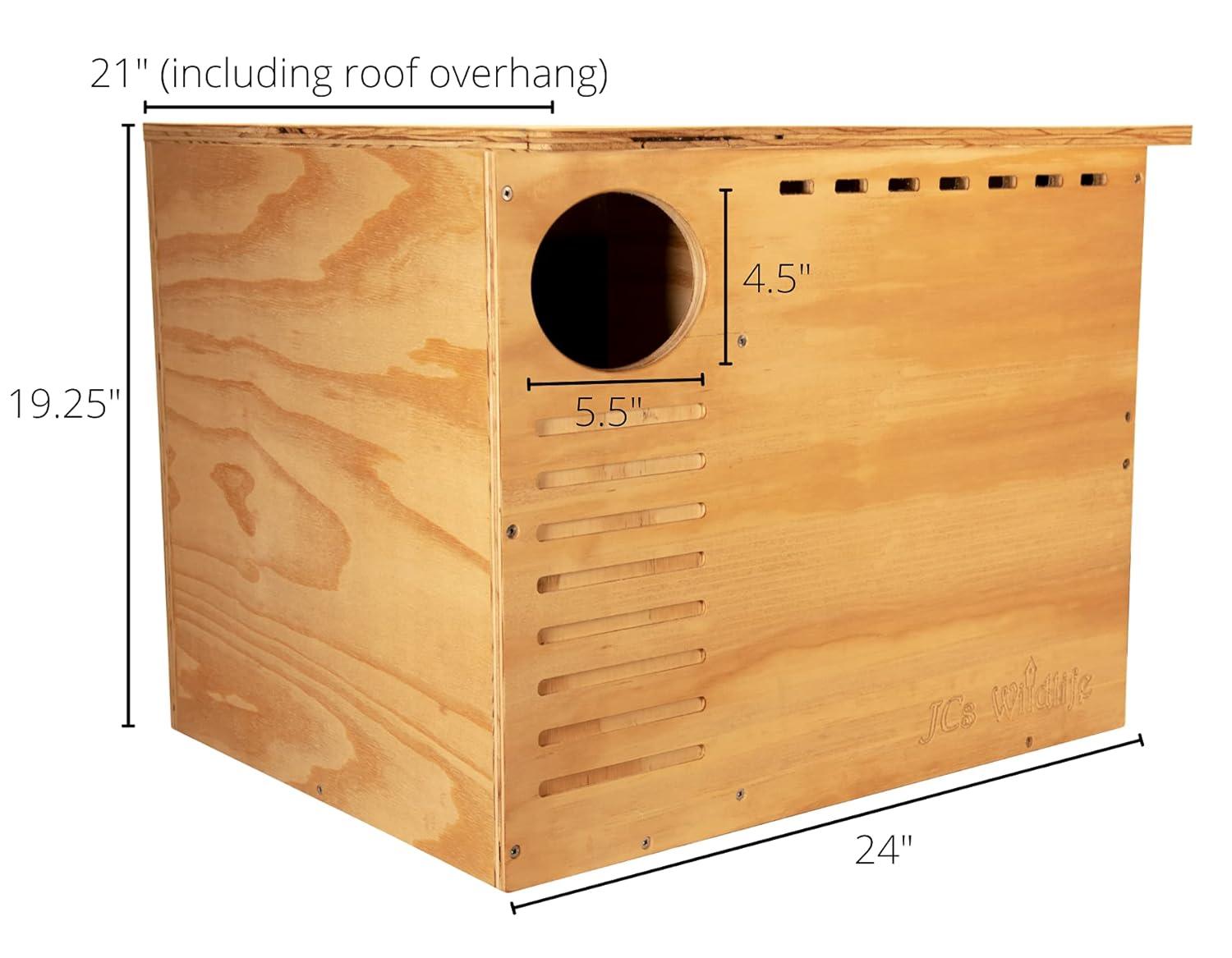 JCs Wildlife Barn Owl Nesting Box Large House Crafted in USA - Exterior Grade Treated Plywood - Mounting Hardware and Pine Shavings Included -