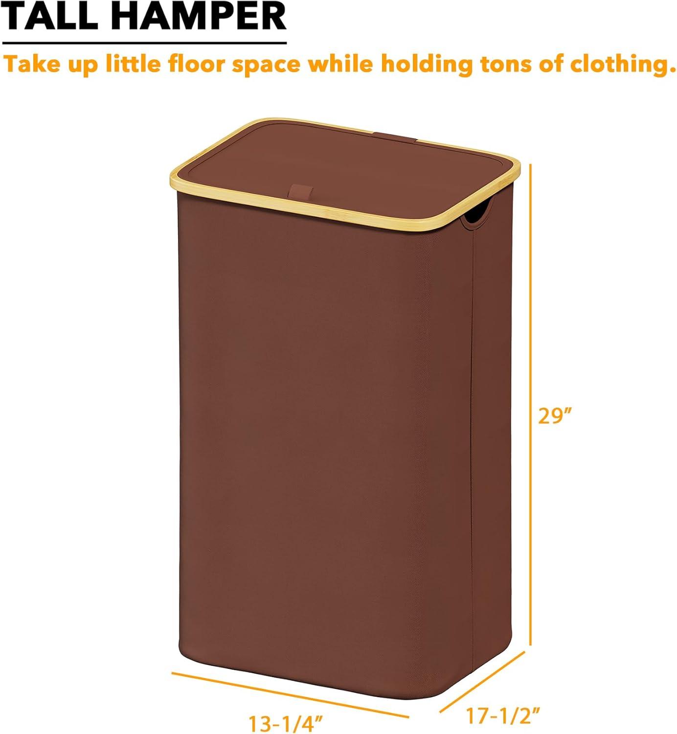 SpaceAid Tall Laundry Hamper with Lid – 110L Collapsible Clothes Basket with Bamboo Handles for Bedroom, Bathroom or Dorm