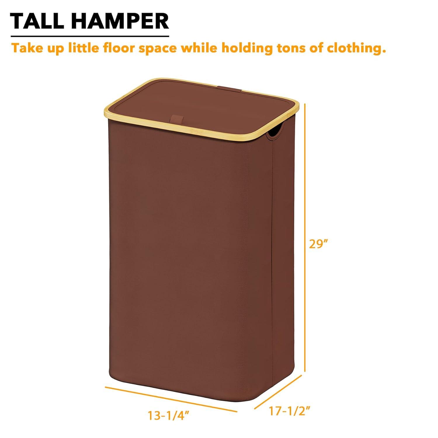 SpaceAid Tall Laundry Hamper with Lid – 110L Collapsible Clothes Basket with Bamboo Handles for Bedroom, Bathroom or Dorm