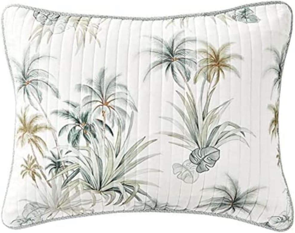 Standard Serenity Palms Sham Aqua - Tommy Bahama: Coastal Botanical Design, 100% Cotton, Machine Washable