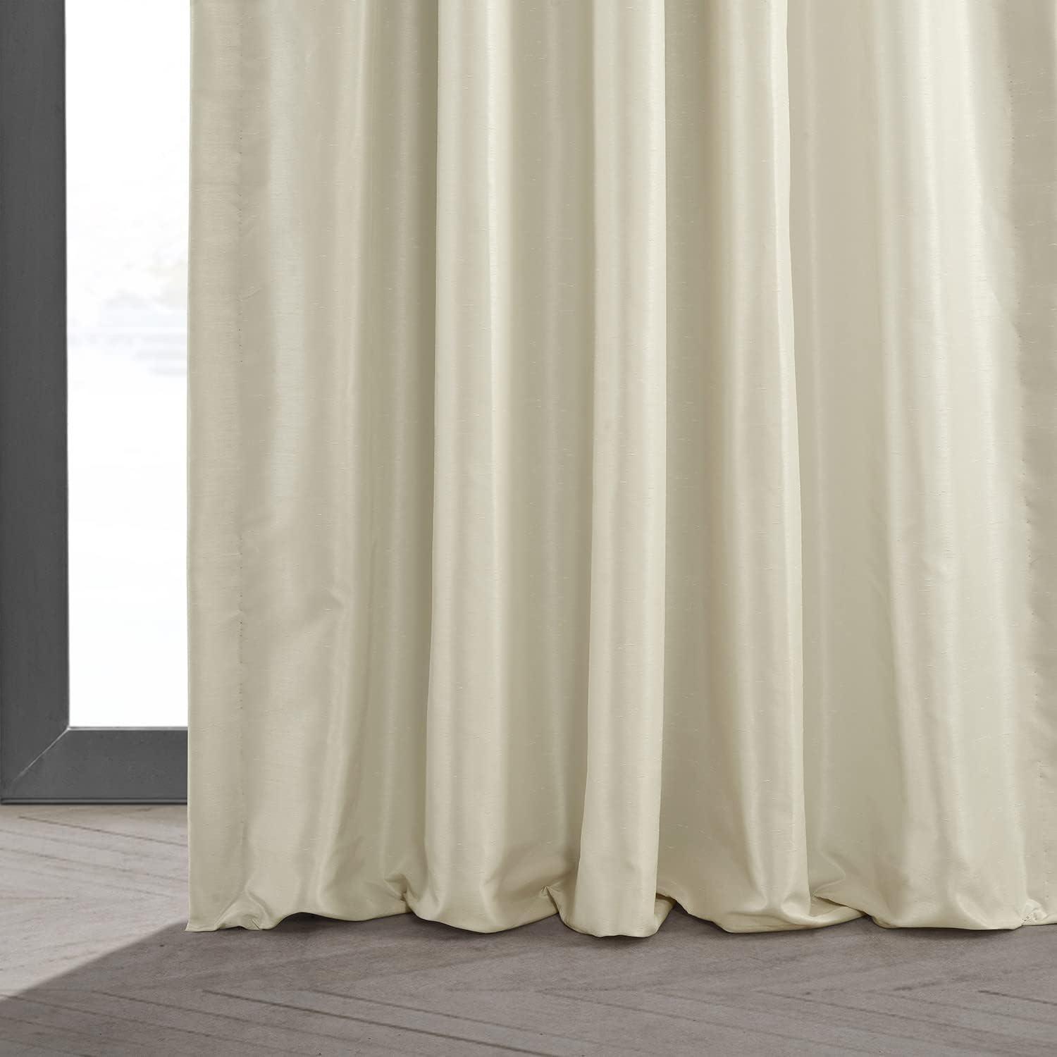 Off White Faux Silk Blackout Pleated Drape Panel